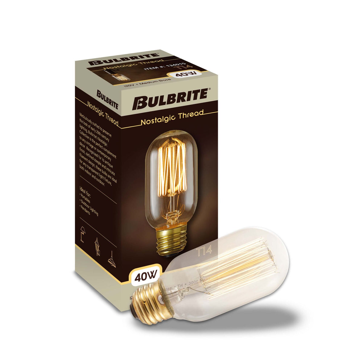 Bulbrite (Incandescent T14 Medium Screw Base (E26) Light Bulb, 40W, Antique Glass, 4-Pack