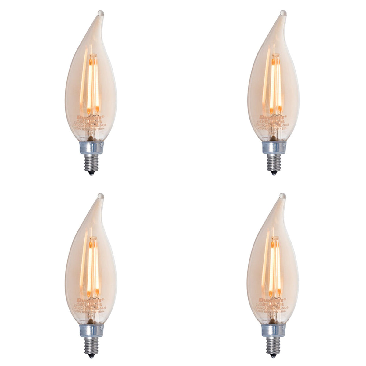 Bulbrite LED Filament CA10 Nostalgic Thread Edison Light Bulb, 25 Watt Equivalent, 2200K, Antique, 4 Piece
