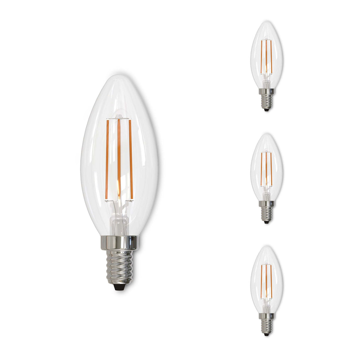 Bulbrite Pack of (4) 4 Watt Dimmable Clear Filament B11 Candelabra (E12) LED Light Bulb - 350 Lumens, 2700K