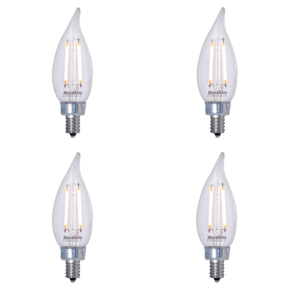 Bulbrite LED Filament CA10 Dimmable Candelabra Screw Base (E12) Light Bulb 25 Watt Equivalent 2700K, Clear 4-Pack