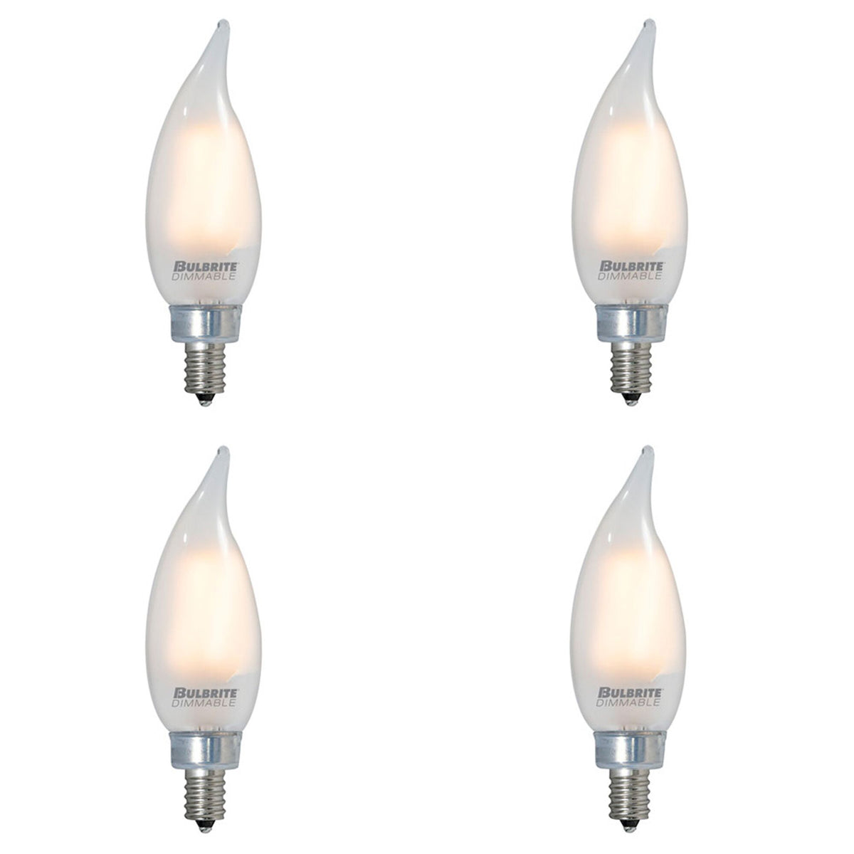 Bulbrite LED Filament CA10 Dimmable Candelabra Screw Base (E12) Light Bulb, 300 Lumens, 40 Watt Equivalent 2700K, Frost 4-Pack