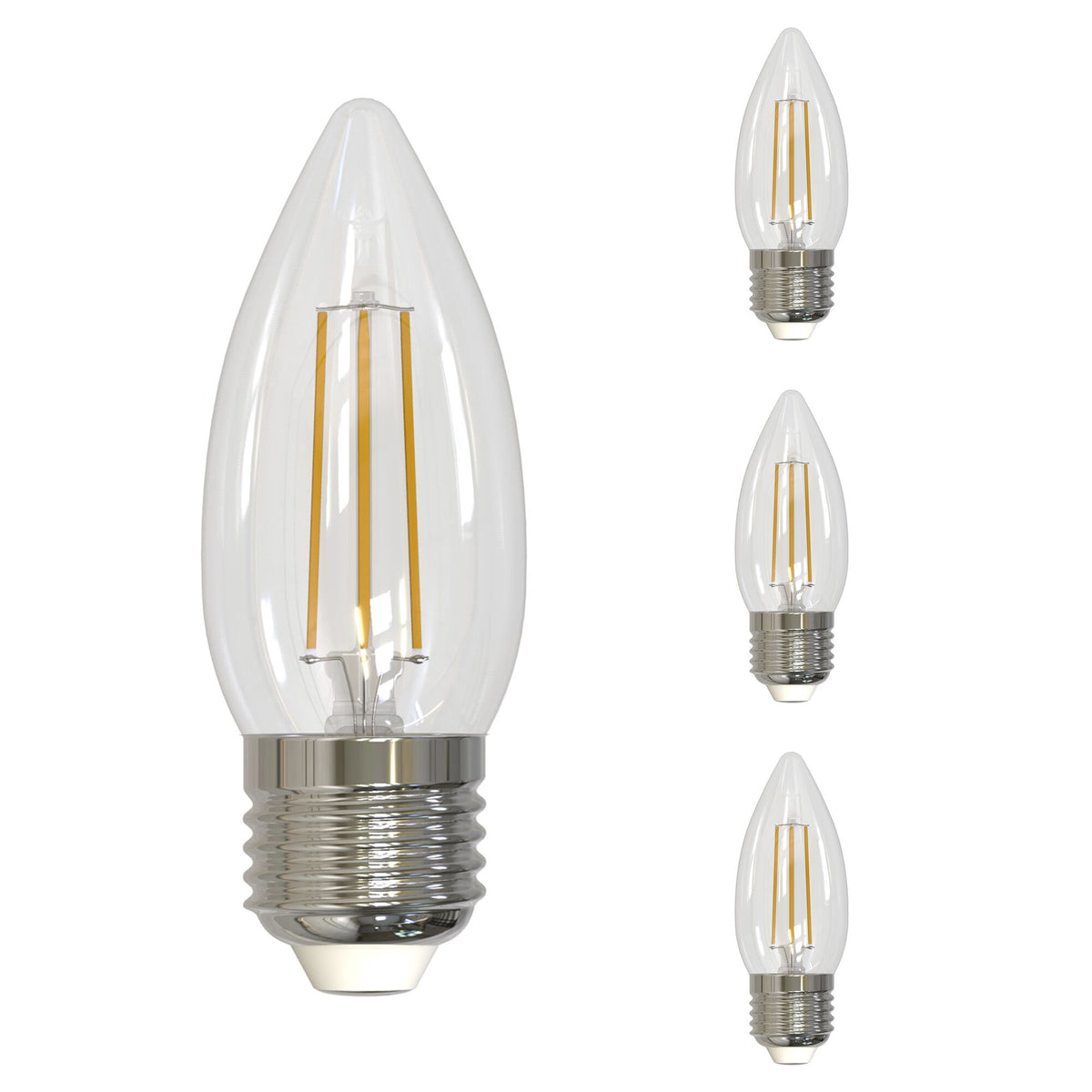 Bulbrite Pack of (4) 4.5 Watt Dimmable Clear Filament B11 Medium (E26) LED Bulb - 350 Lumens, 2700K, and 90 CRI