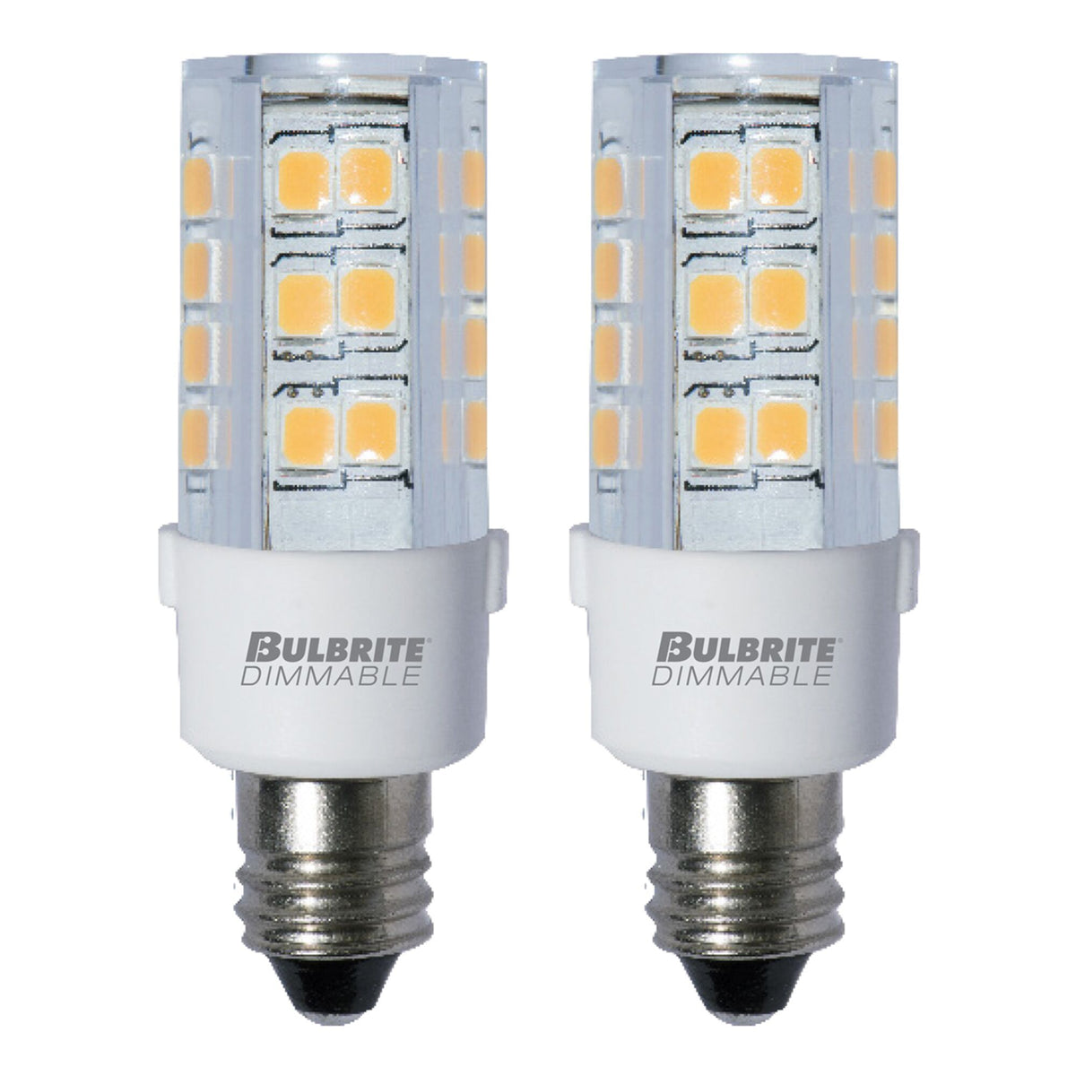 Bulbrite LED Mini T4 Dimmable Mini-Candelabra Screw Base (E11) Light Bulb 35 Watt Equivalent 3000K, Clear 1-Pack