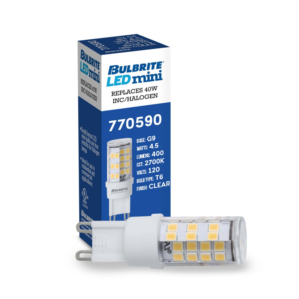 Bulbrite LED 4.5W Dimmable T6 Light Bulb with a Frost Finish and a Bi – Pin G9 – 2700K Warm White Light 400 lumens, 3-Pack