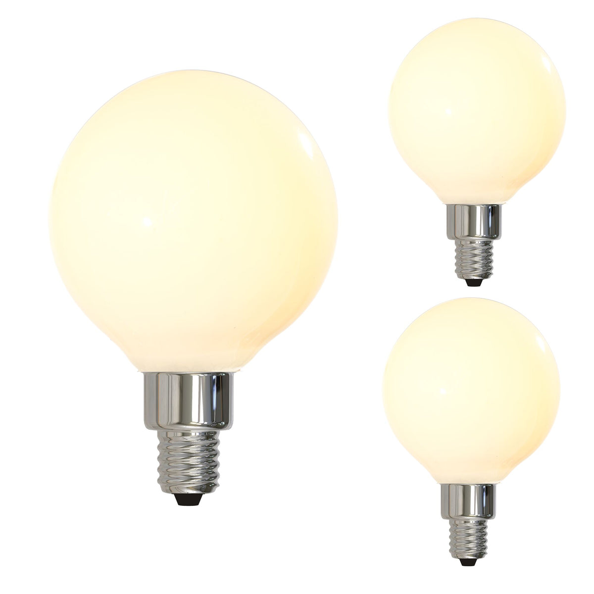 Bulbrite Pack of (3) 4 Watt Dimmable Milky Finish G16 Candelabra (E12) LED Bulb - 350 Lumens, 2700K, and 80 CRI