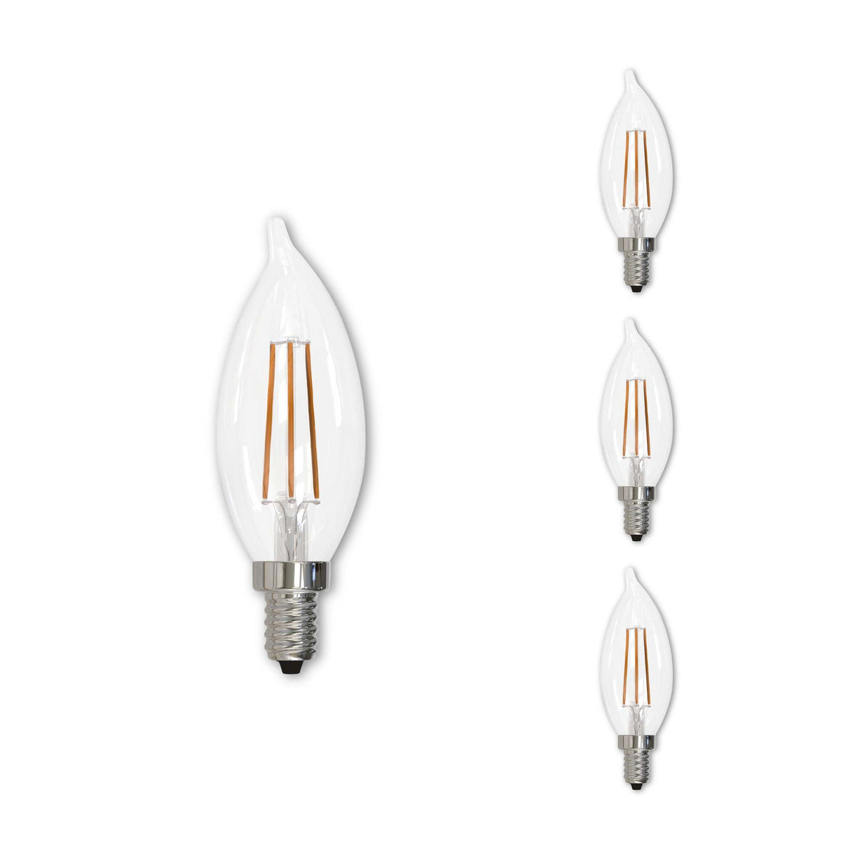 Bulbrite Pack of (4) 5 Watt Dimmable Clear Filament CA10 Candelabra (E12) LED Light Bulb - 500 Lumens, 2700K