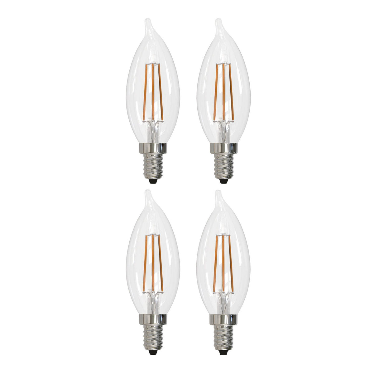 Bulbrite Pack of (4) 5 Watt Dimmable Clear CA10 LED Light Bulbs with Candelabra (E12) Base, 3000K Soft White Light, 500 Lumens