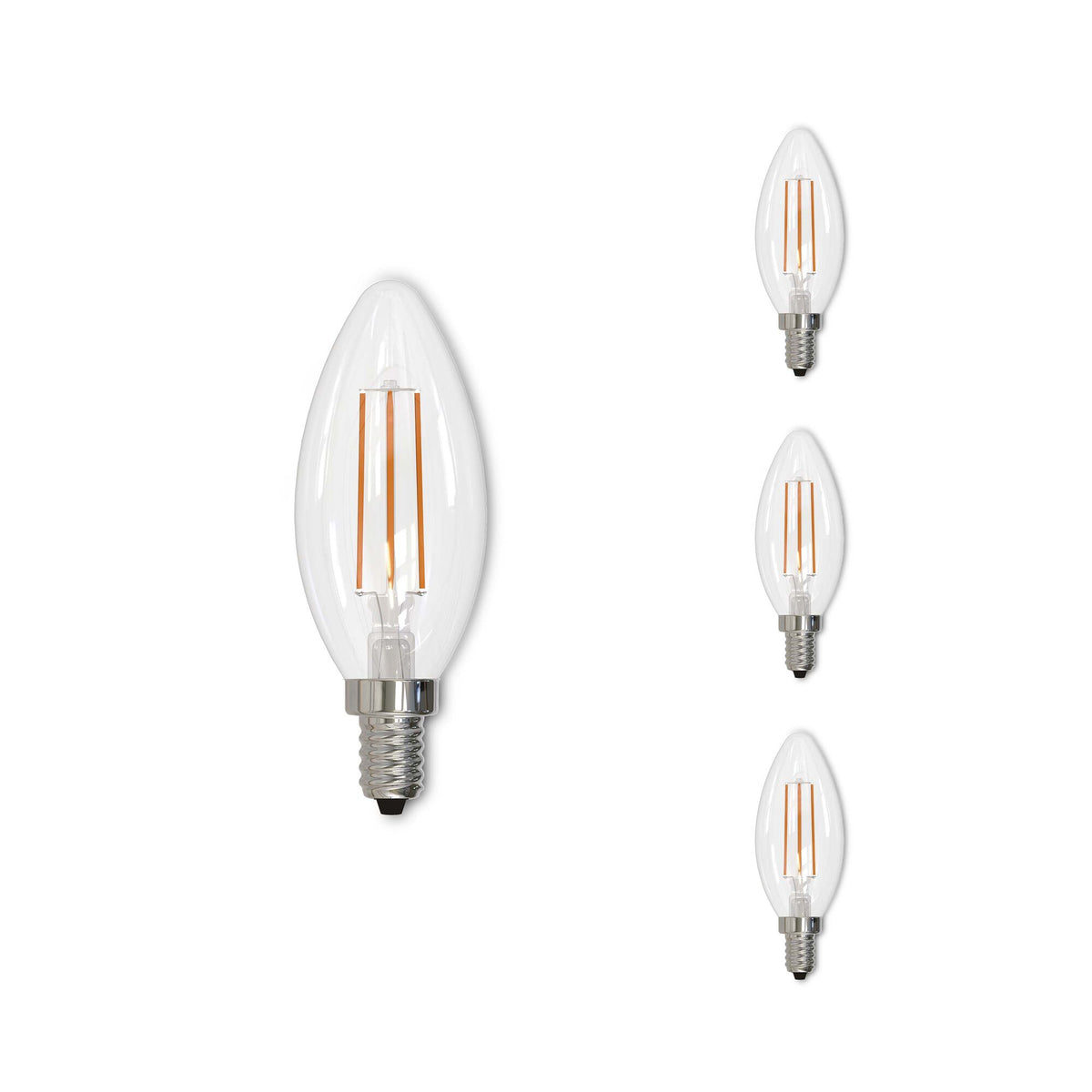 Bulbrite Pack of (4) 4 Watt Dimmable Clear Filament B11 Candelabra (E12) LED Bulb - 300 Lumens, 3000K, and 90 CRI
