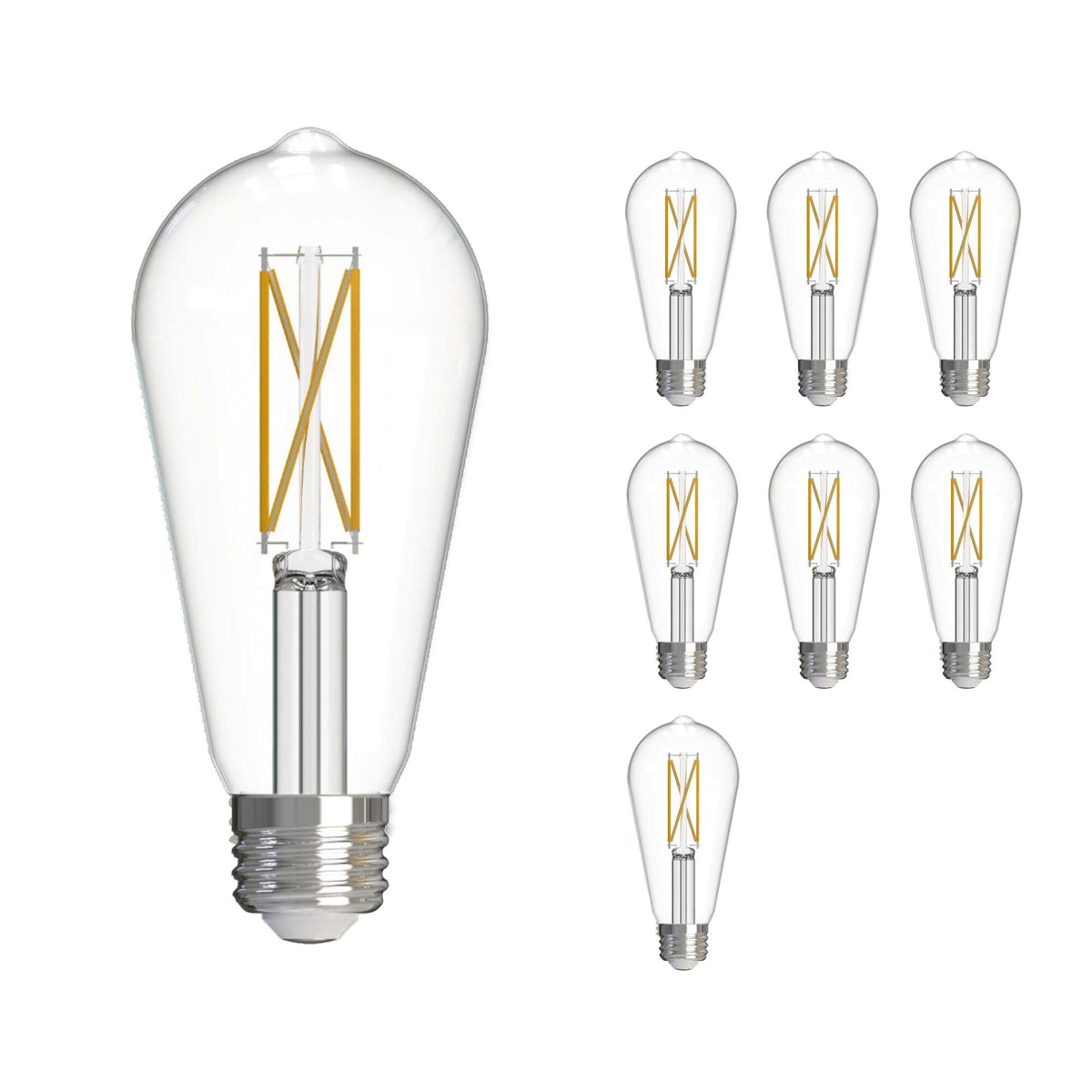 Bulbrite LED Filament Pack of 8, 7 Watt Dimmable ST18 Light Bulb with Clear Finish and Medium Screw E26 Base - 2700K(Warm White Light), 800 lumens