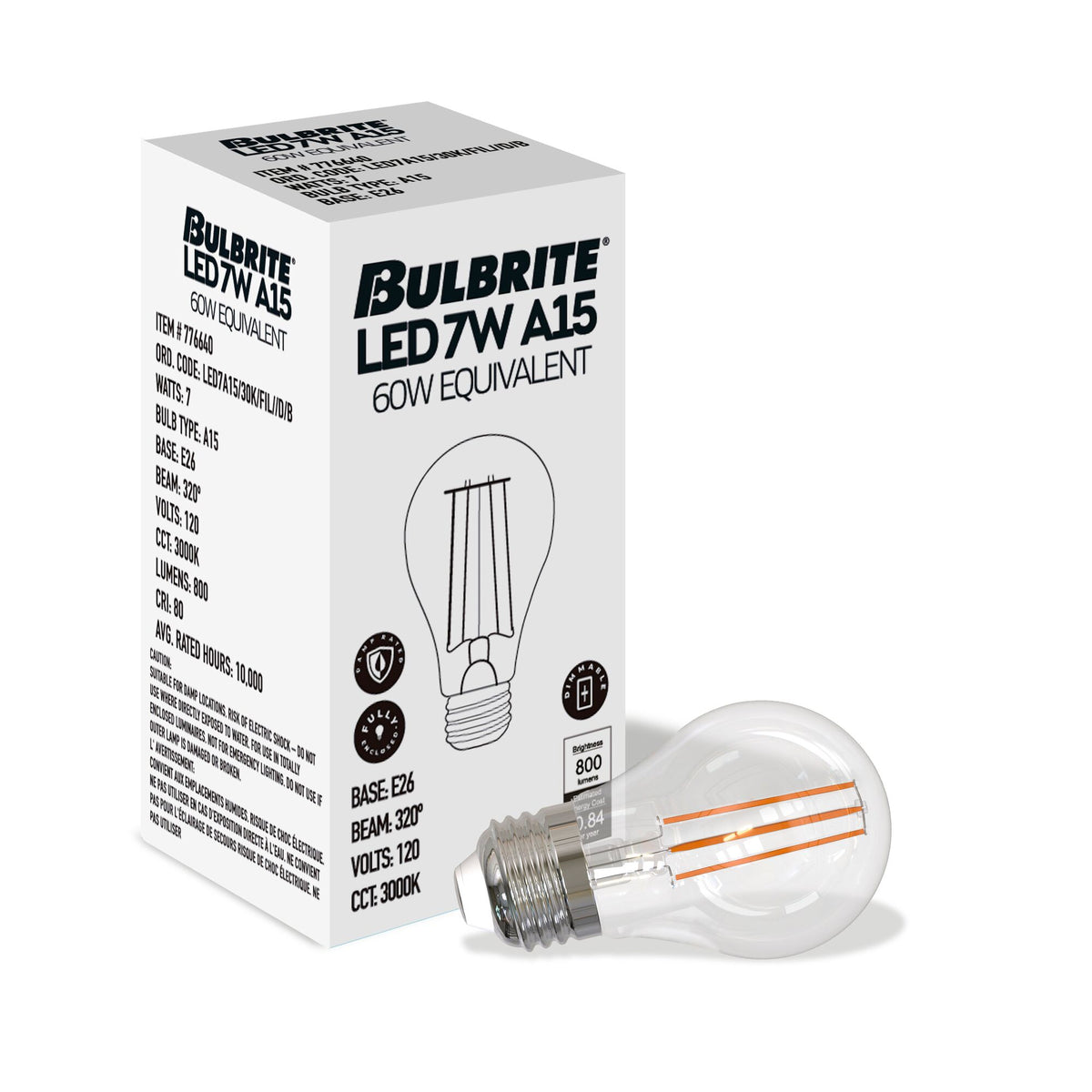 Bulbrite LED Filament 7W Dimmable A15 Light Bulb with Clear Glass Finish and E26 Medium Base – 3000K Soft White Light, 800 Lumens, 4-Pack, Clear Finish