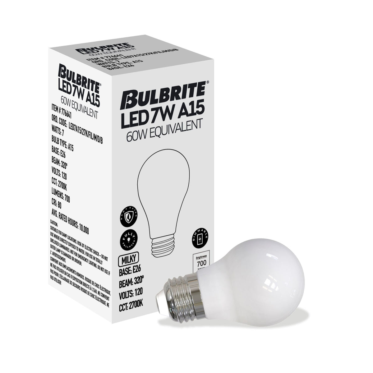Bulbrite LED Filament 7W Dimmable A15 Light Bulb with Milky Glass Finish and E26 Medium Base – 2700K Warm White Light, 700 Lumens, 4-Pack