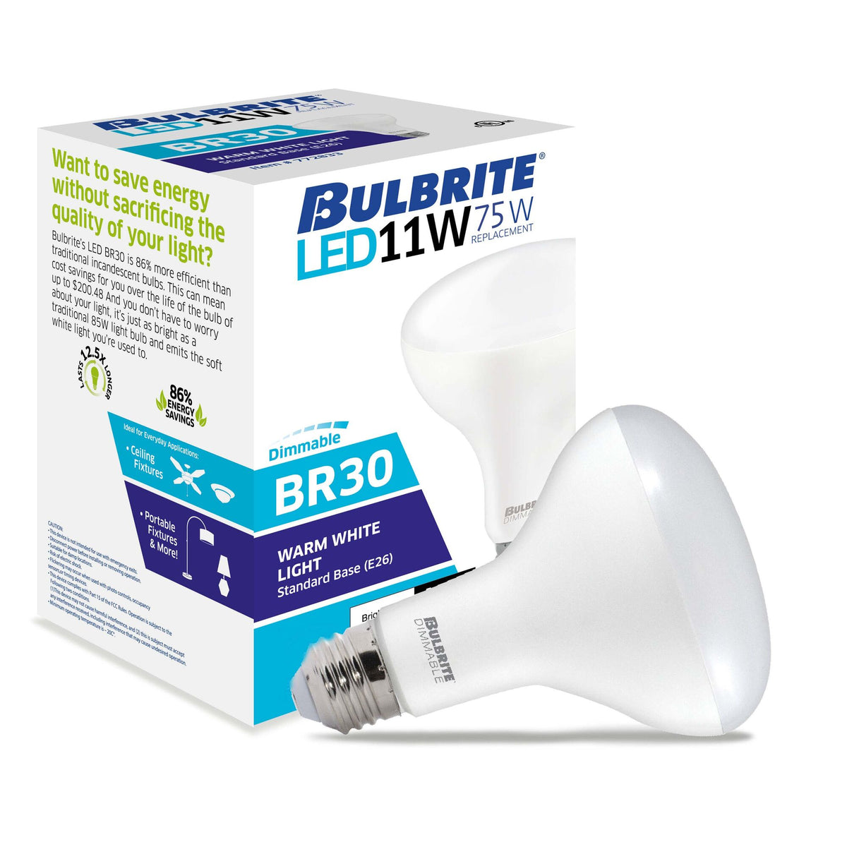 Bulbrite LED Filament 11W Dimmable BR30 Light Bulb with Frost Glass Finish and E26 Medium Base – 2700K Warm White Light, 1000 Lumens, 4-Pack