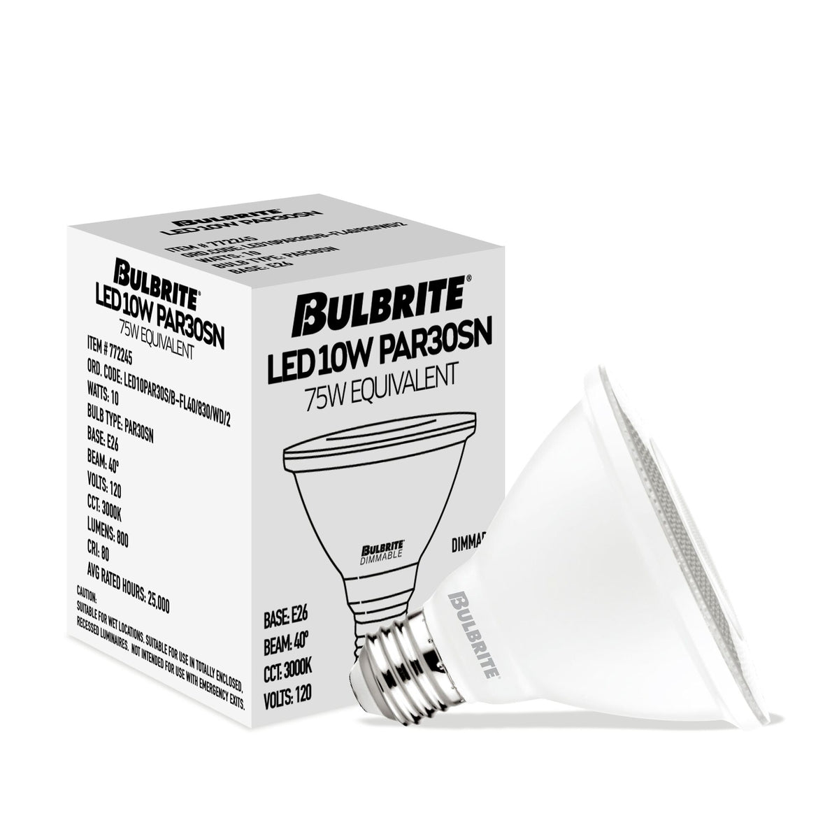 Bulbrite 10W Dimmable Flood PAR30 Short Neck E26 Medium Base LED Light Bulb – 3000K Soft White Light, 800 Lumens, 4-Pack