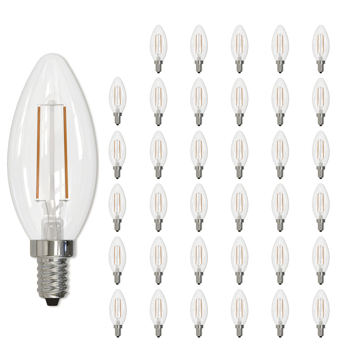 Bulbrite LED Filament Pack of (36) 4 Watt Dimmable B11 Light Bulb with Clear Glass Finish and Candelabra  (E12) Base - 2700K (Warm White Light), 350 Lumens