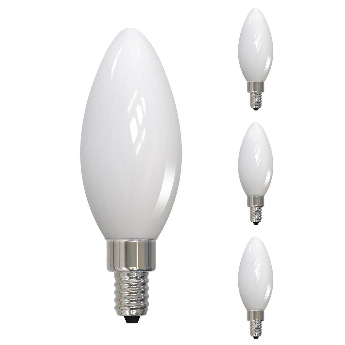 Bulbrite Pack of (4) 5 Watt Dimmable Milky Finish B11 LED Light Bulbs with Candelabra (E12) Base, 2700K Warm White Light, 500 Lumens