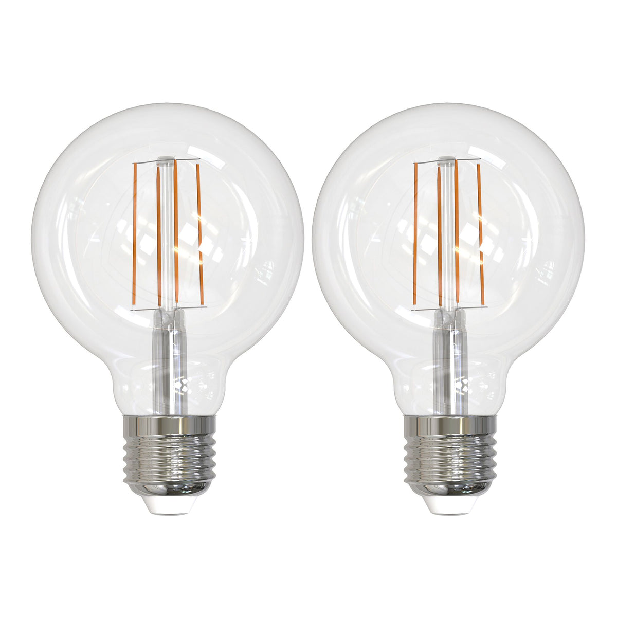 Bulbrite Pack of (2) 8.5 Watt Dimmable Clear Filament G25 Medium (E26) LED Light Bulb - 800 Lumens, 3000K, and 90 CRI