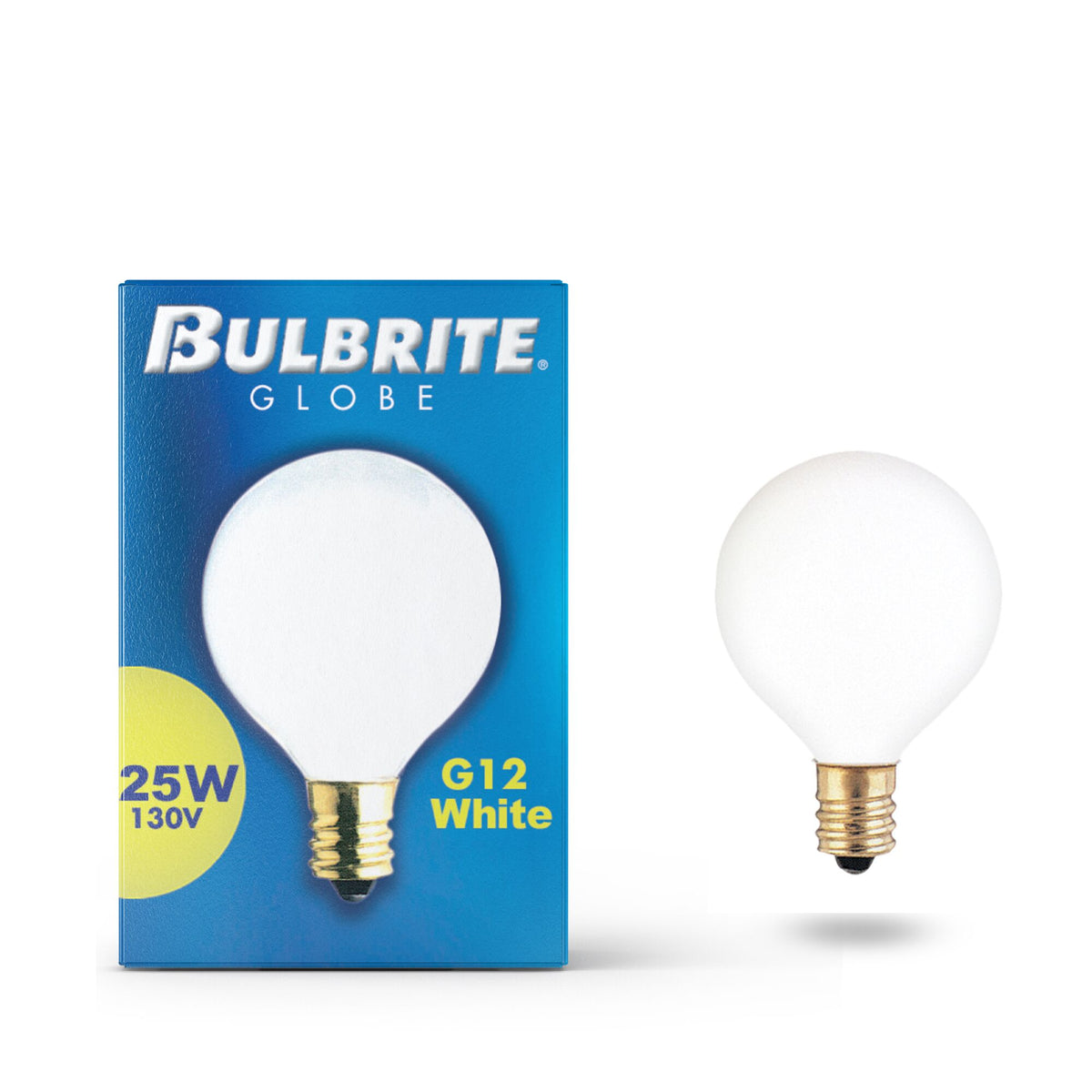 Bulbrite G12 Incandescent Light Bulb, 25W, 2700K, E12 Base, White Finish, Dimmable, 50-Pack