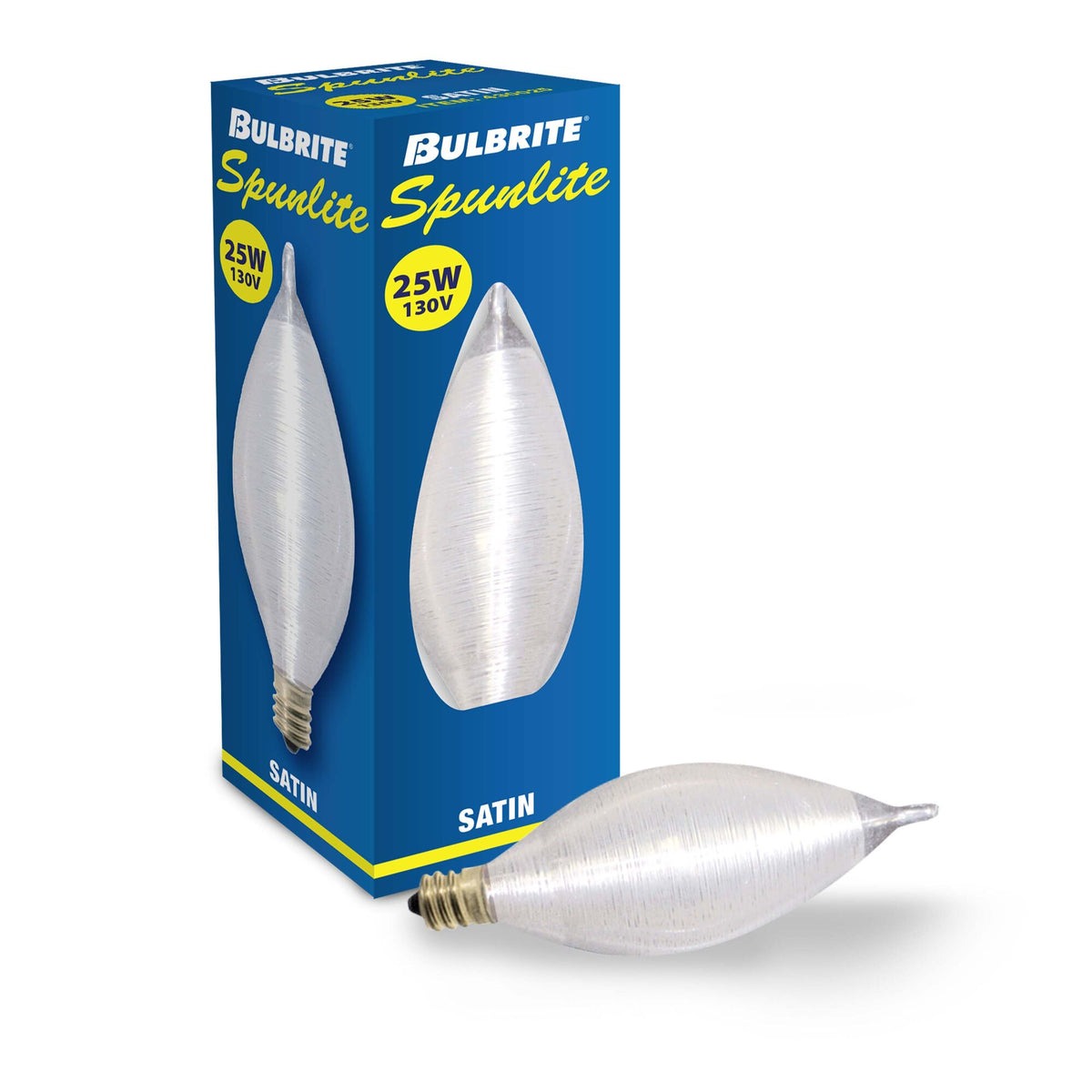 Bulbrite Spunlite 25W Dimmable C11 Incandescent Light Bulbs with E12 Candelabra Base, Satin Finish, 25-Pack