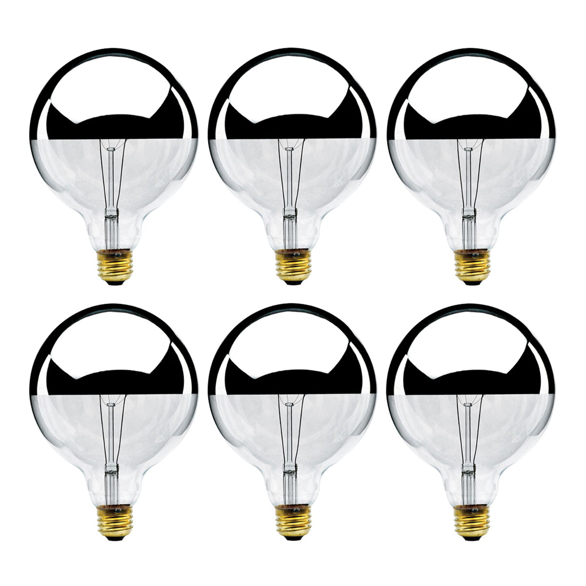 Bulbrite Pack of (6) 60 Watt Dimmable Half Chrome G40 Incandescent Light Bulbs with Medium (E26) Base, 2700K Warm White Light