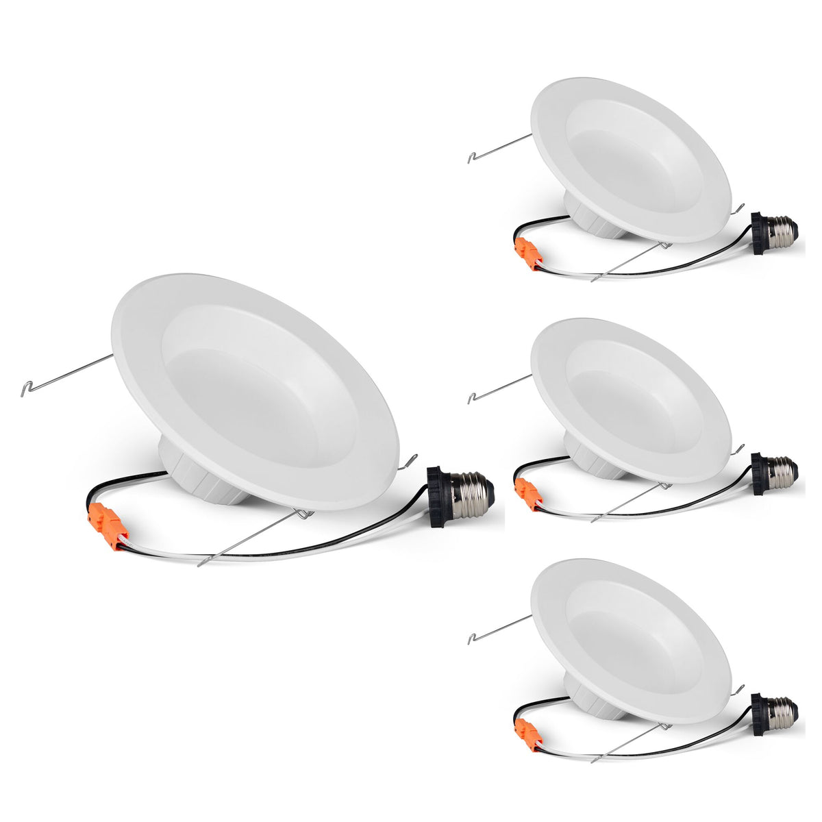 Bulbrite Pack of (4) 14 Watt Adjustable 5/6" Integrated LED Recessed Downlight with E26 Quick Connect Adapter, 5CCT - 27/30/35/40/50K, 1100 Lumens