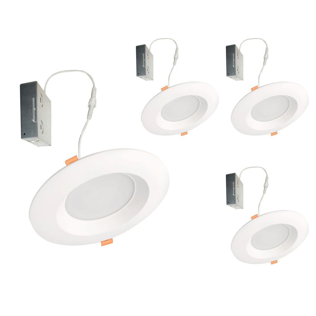 Bulbrite Pack of (4) 12 Watt LED 4" Round Recessed Downlight Fixture with Metal J-Box, 5CCT - 27/30/35/40/50K, 1100 Lumens