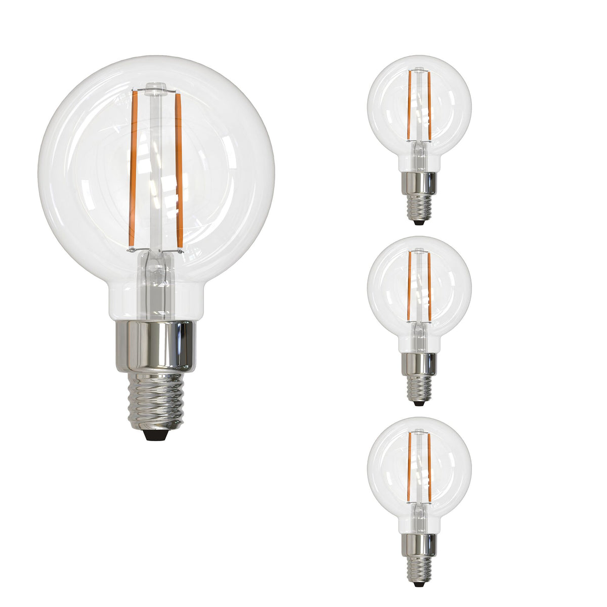 Bulbrite Pack of (4) 2.5 Watt Dimmable Clear Filament G16 Candelabra (E12) LED Light Bulb - 250 Lumens, 2700K