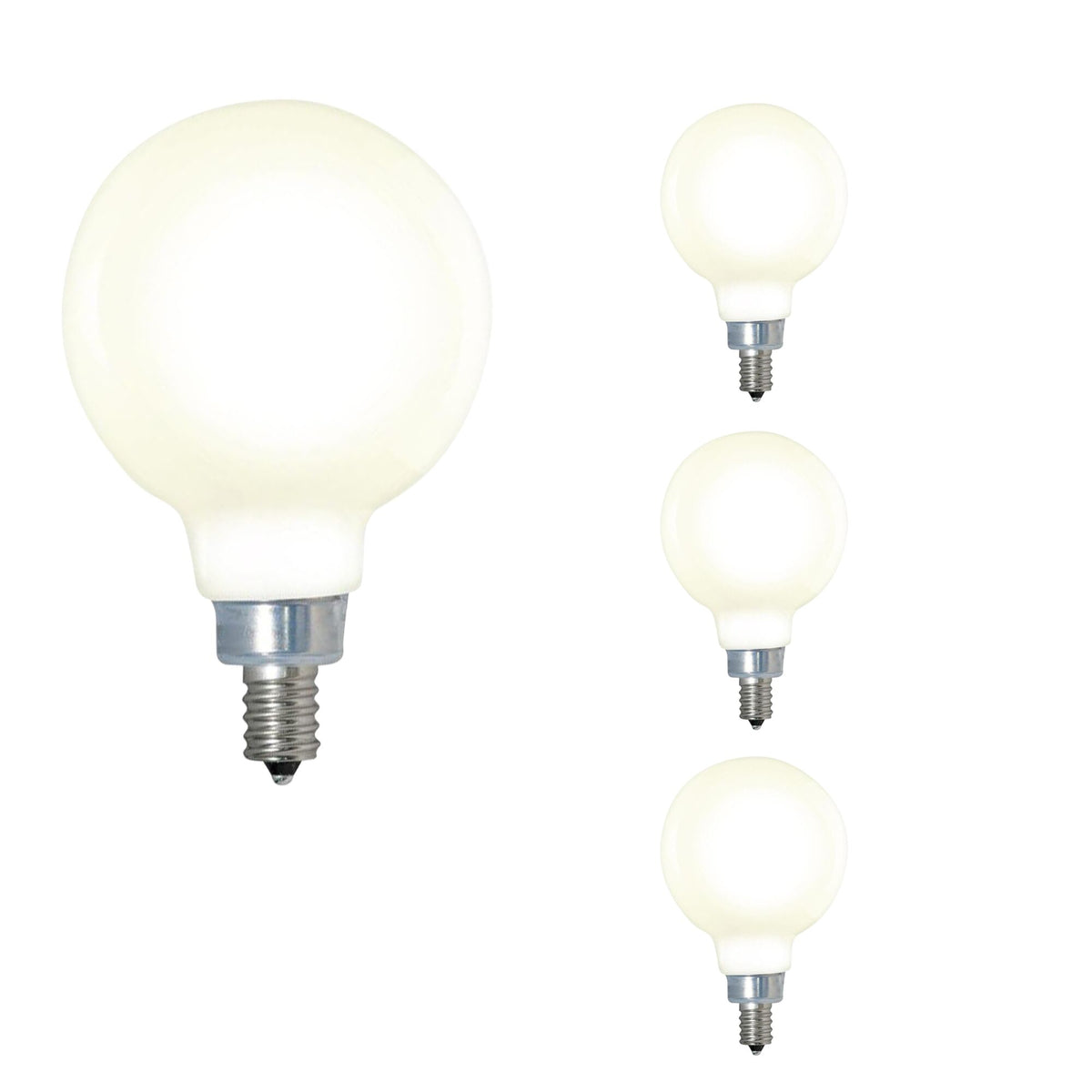 Bulbrite LED Filament Pack of (4) 4 Watt Dimmable G16 Light Bulbs with Milky Finish and Candelabra (E12) Base - 3000K (Soft White Light), 360 Lumens