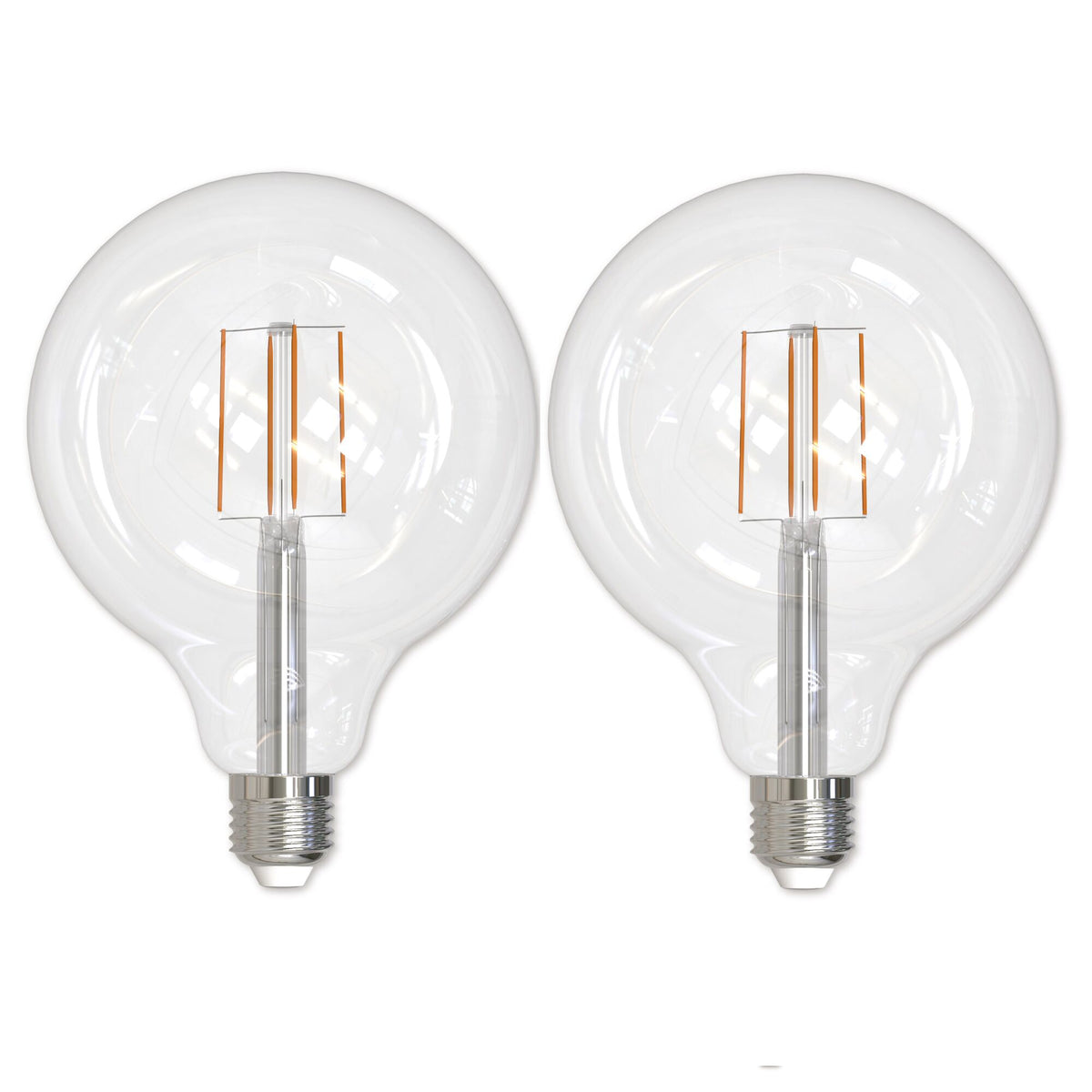 Bulbrite LED Filament Pack of (2) 8.5 Watt Dimmable G40 Light Bulb with a Clear Finish and Medium Screw (E26) Base - 3000K (Soft White Light), 800 Lumens