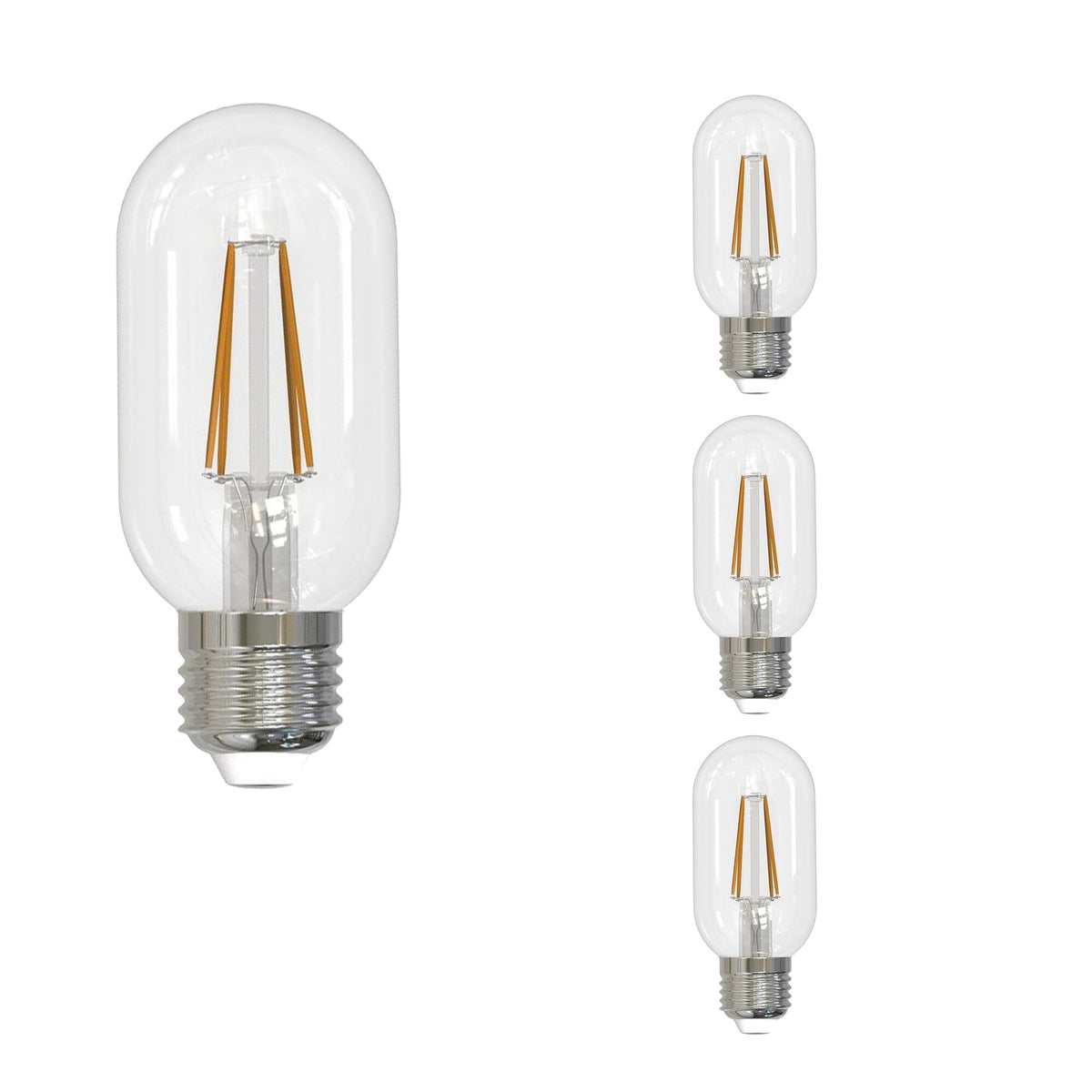 Bulbrite LED Filament Pack of (4) 5 Watt Dimmable T14 Light Bulb with a Clear Finish and Medium Screw (E26) Base - 3000K (Soft White Light), 450 Lumens