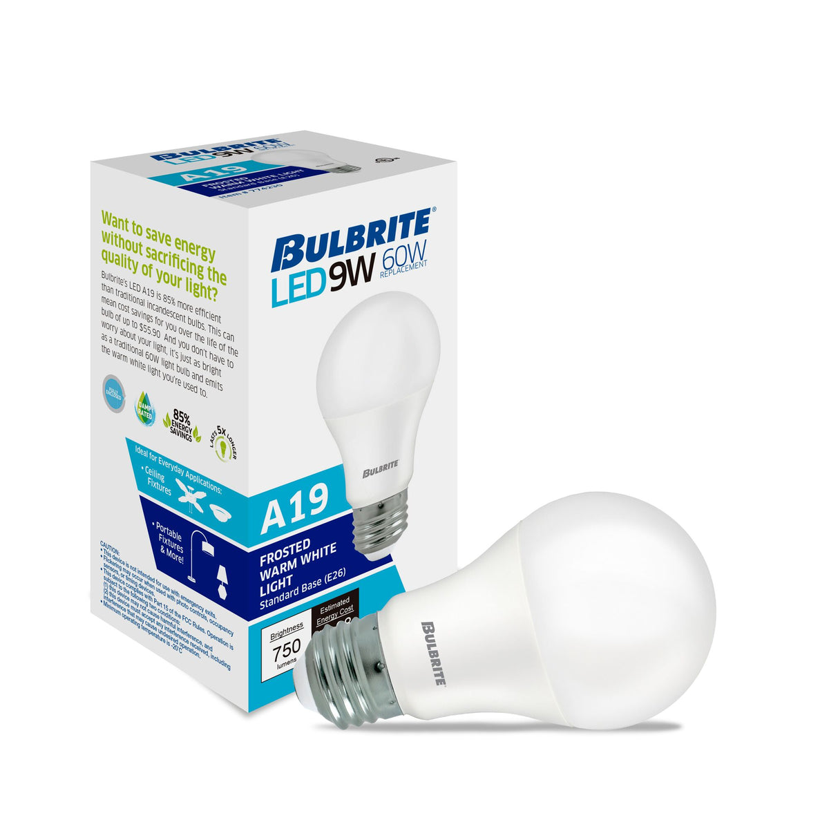 Bulbrite LED Filament 9W Non – Dimmable A19 Light Bulbs with Frost Finish and E26 Medium Base – 2700K Warm White Light, 750 Lumens, 8-Pack