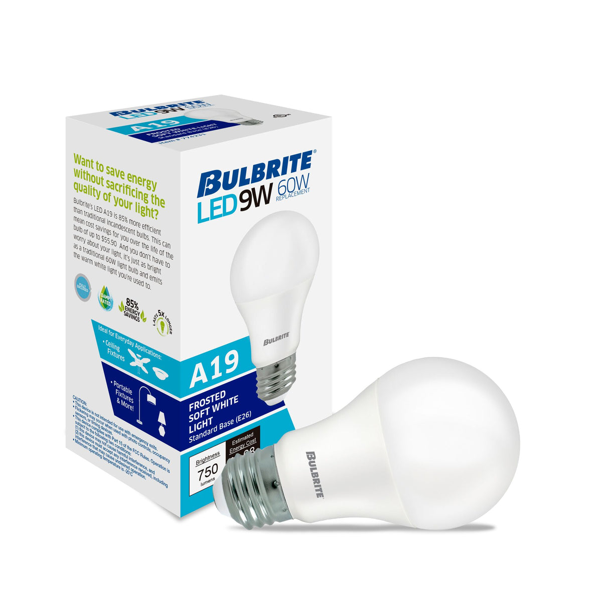 Bulbrite LED Filament 9W Non – Dimmable A19 Light Bulbs with Frost Finish and E26 Medium Base – 3000K Soft White Light, 750 Lumens, 8-Pack