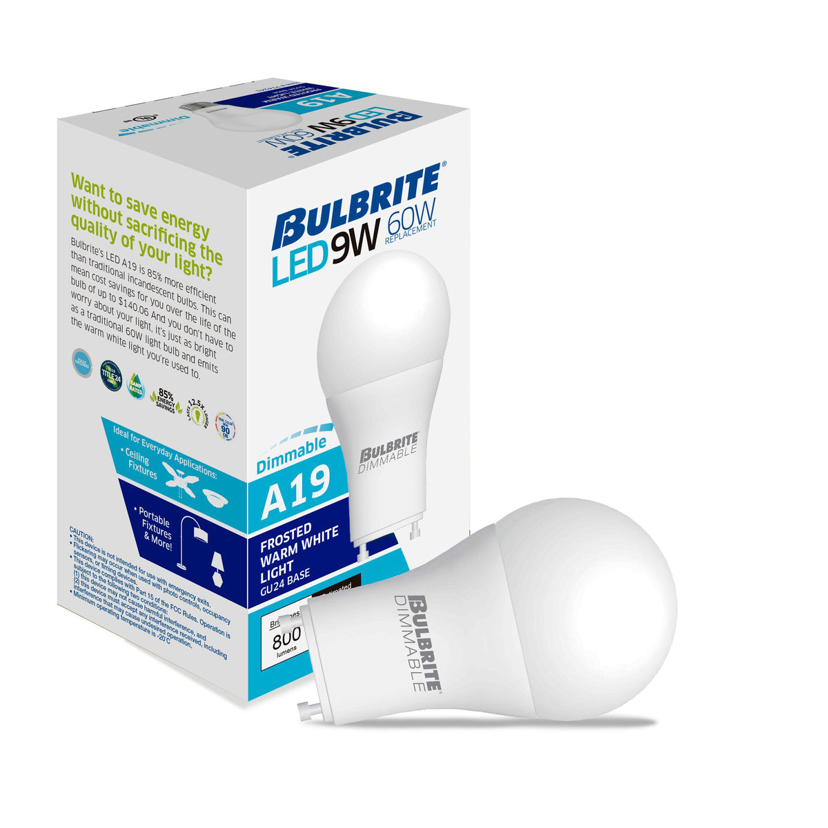 Bulbrite A19 Filament LED Light Bulb, 9W, 60W Equivalent, 2700K, GU24 Base, Frost Finish, Dimmable, 4-Pack