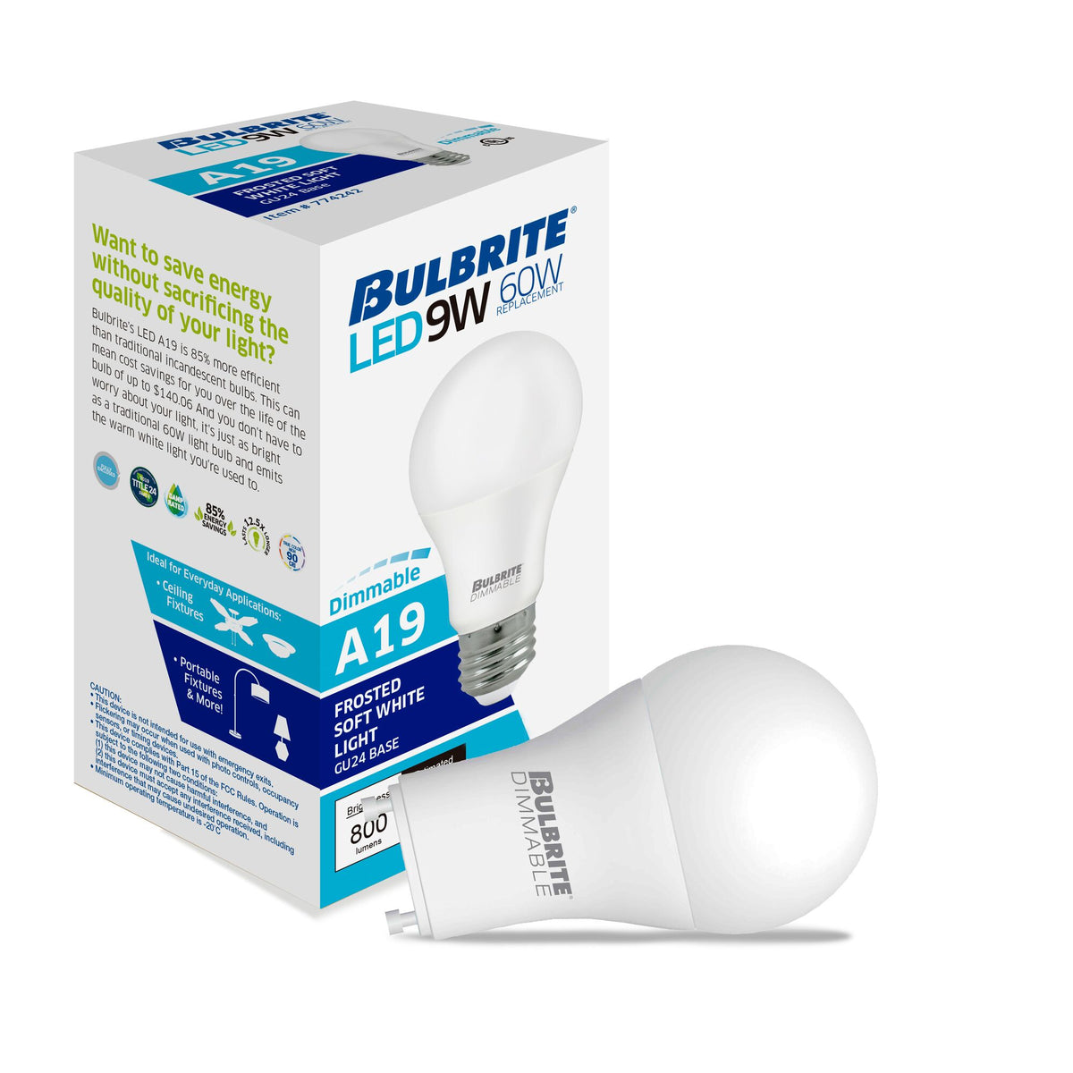 Bulbrite LED Filament 9W Dimmable A19 Light Bulbs with Frost Finish and Bi – Pin (GU24) Base – 3000K Soft White Light, 800 Lumens, 4-Pack