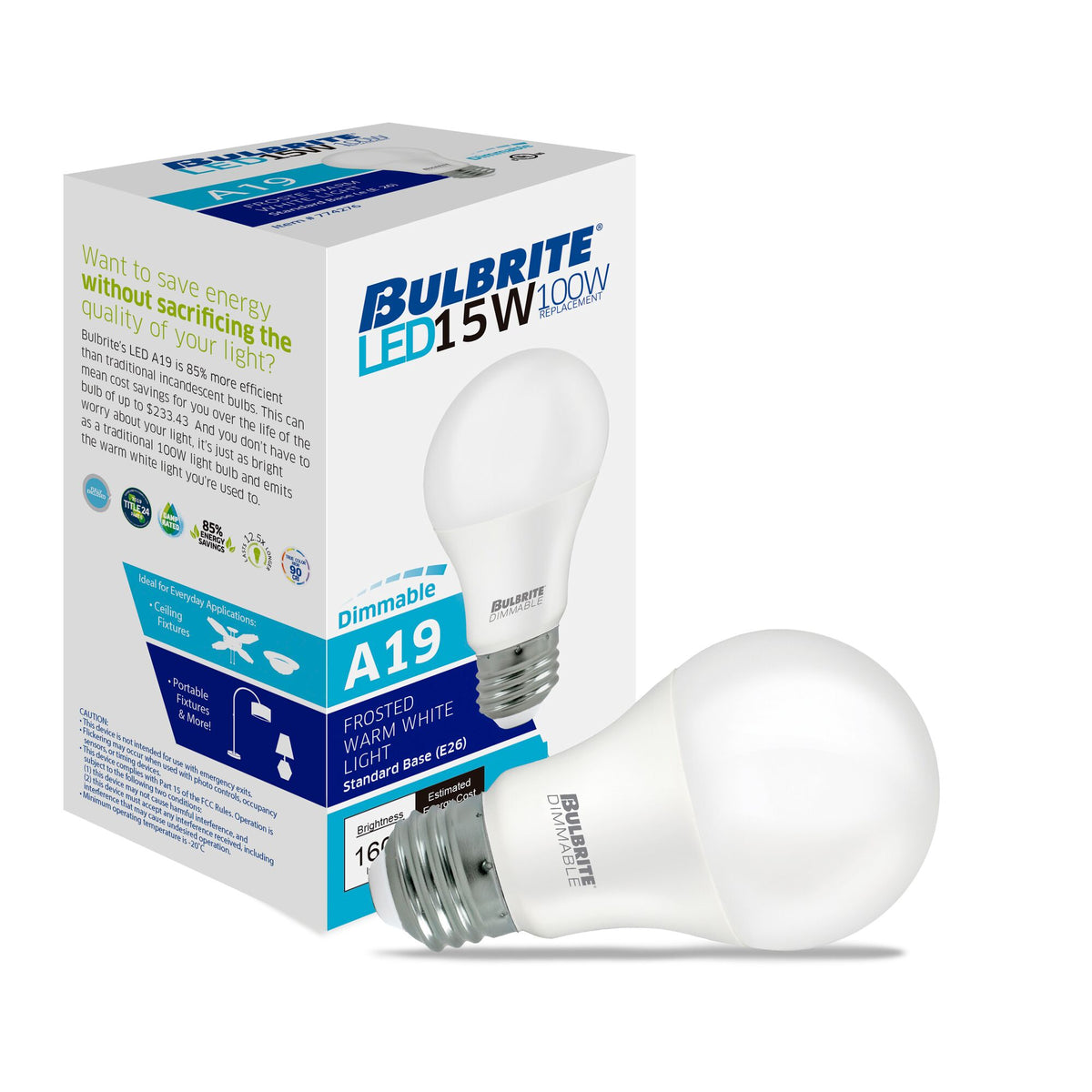 Bulbrite LED Filament 15W Dimmable A19 Light Bulb with Frost Glass Finish and E26 Medium Base – 2700K Warm White Light, 1600 Lumens, 4-Pack