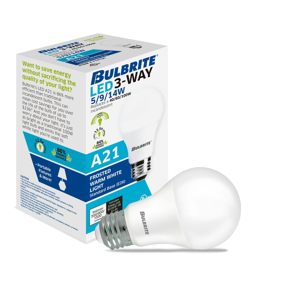 Bulbrite LED Filament 5/9/14W Non – Dimmable A21 Omni – Directional Light Bulbs with Frost Finish and E26 Medium Base – 2700K Warm White Light, 450/800/1600 Lumens, 4-Pack