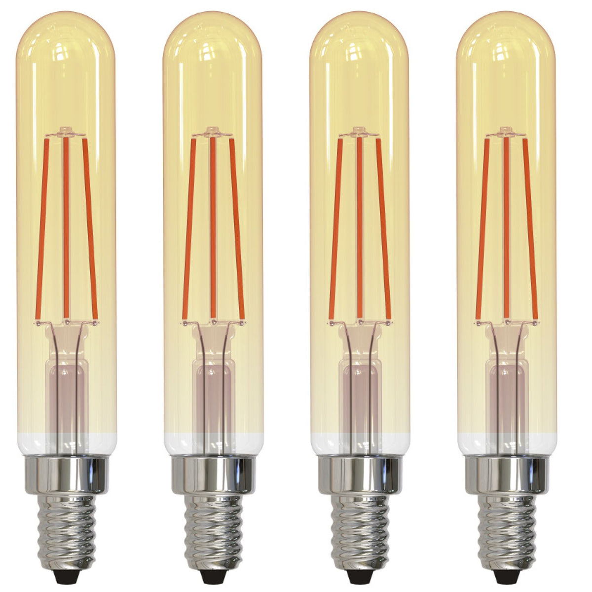 Bulbrite LED Filament Pack of (4) 5 Watt Dimmable T8 Light Bulb with Antique Glass Finish and Candelabra (E12) Base - 2100K (Amber Light), 450 Lumens