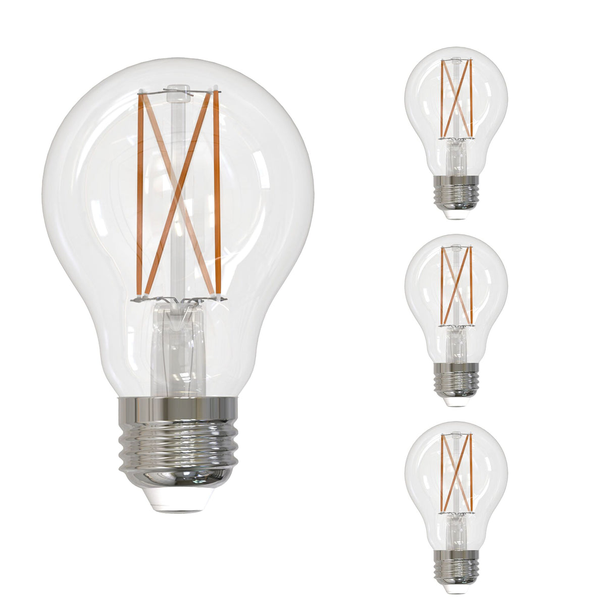 Bulbrite LED Filament Pack of (4) 8.5 Watt Dimmable A19 Light Bulbs with Clear Glass Finish and Medium (E26) Base - 3000K (Soft White Light), 850 Lumens