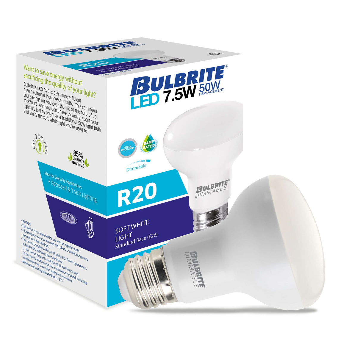 Bulbrite LED Filament 7.5W Dimmable R20 Light Bulbs with Frost Glass Finish and E26 Medium Base – 3000K Soft White Light, 525 Lumens, 4-Pack