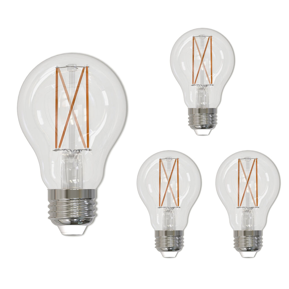 Bulbrite LED Filament Pack of (4) 9 Watt Dimmable A19 Light Bulb with Clear Glass Finish and Medium (E26) Base - 3000K (Soft White Light), 1100 Lumens