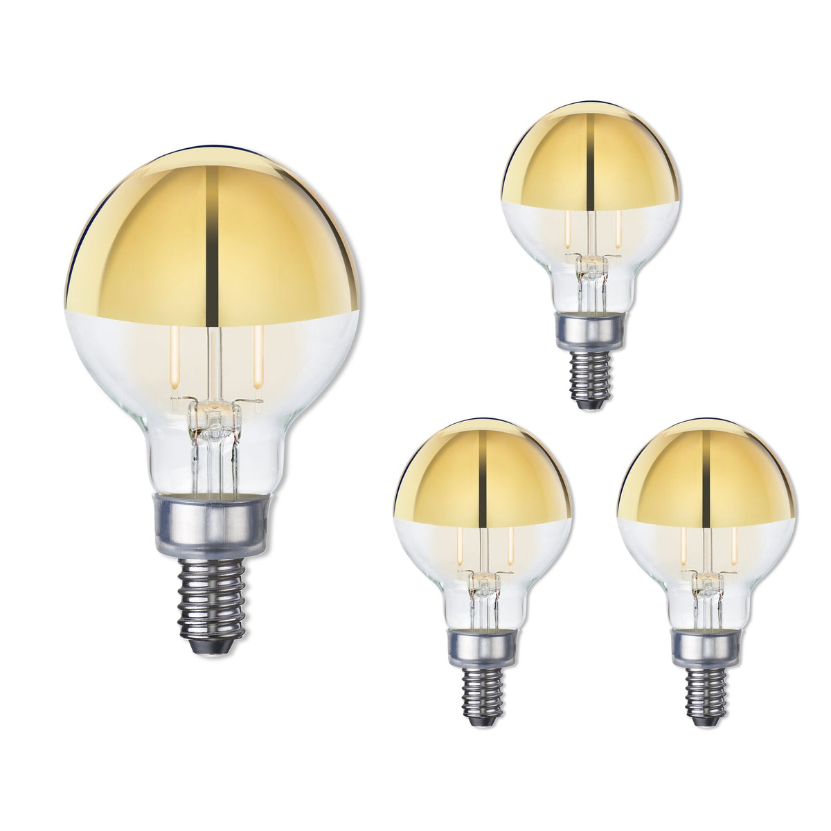 Bulbrite LED Filament Pack of (4) 2.5 Watt Dimmable G16 Light Bulb with Half Gold Glass Finish and Candelabra (E12) Base - 2700K (Warm White Light), 200 Lumens