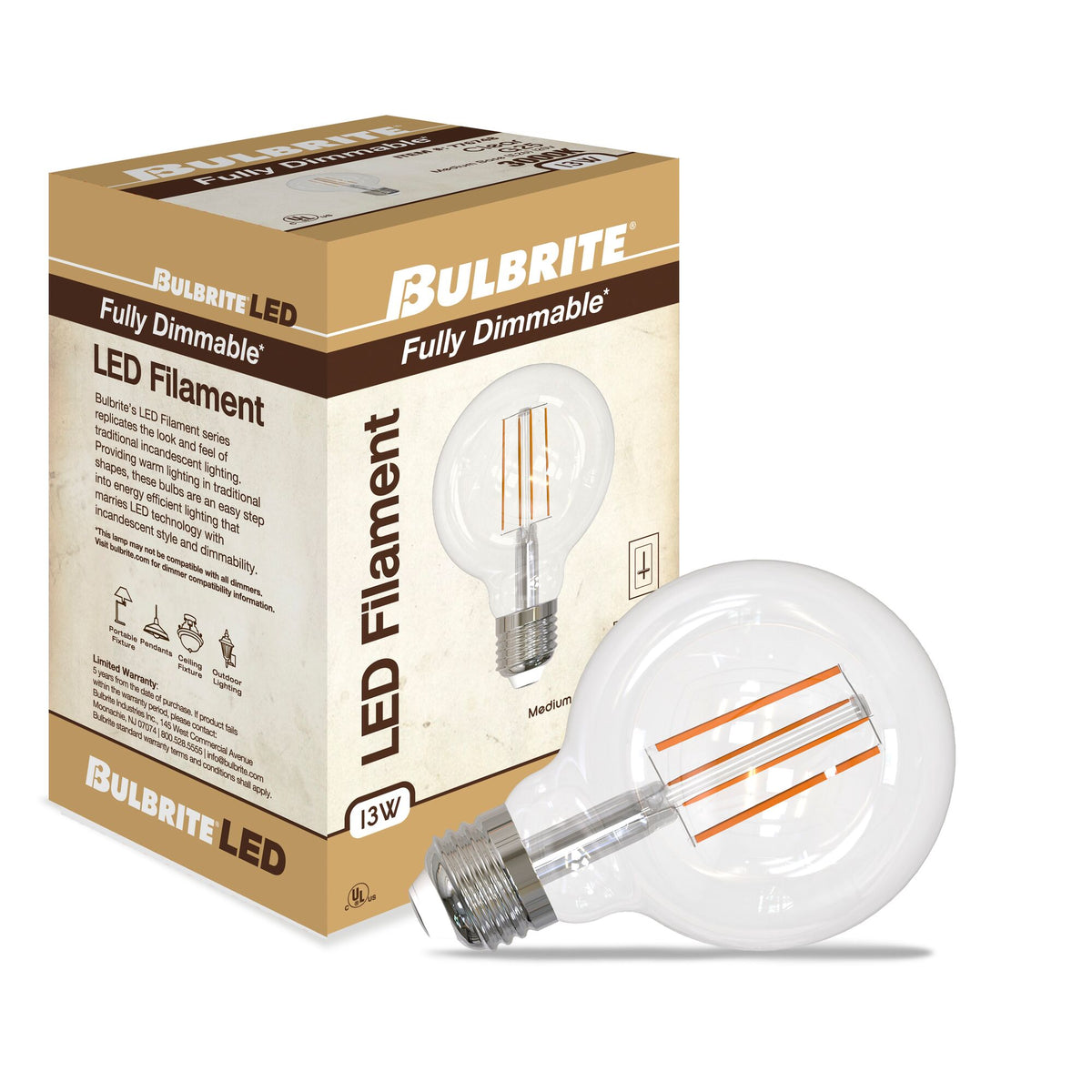 Bulbrite LED Filament 13W Dimmable G25 Light Bulbs with a Clear Finish and E26 Medium Base – 3000K Soft White Light, 1400 Lumens, 4-Pack