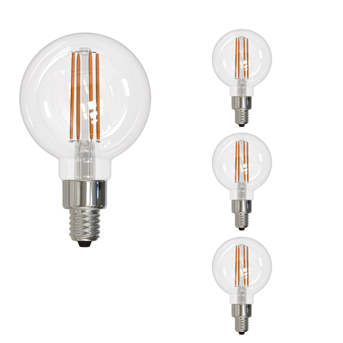 Bulbrite LED Filament Pack of (4) 4 Watt Dimmable G16 Light Bulbs with a Clear Finish and Candelabra (E12) Base - 3000K (Soft White Light), 350 Lumens