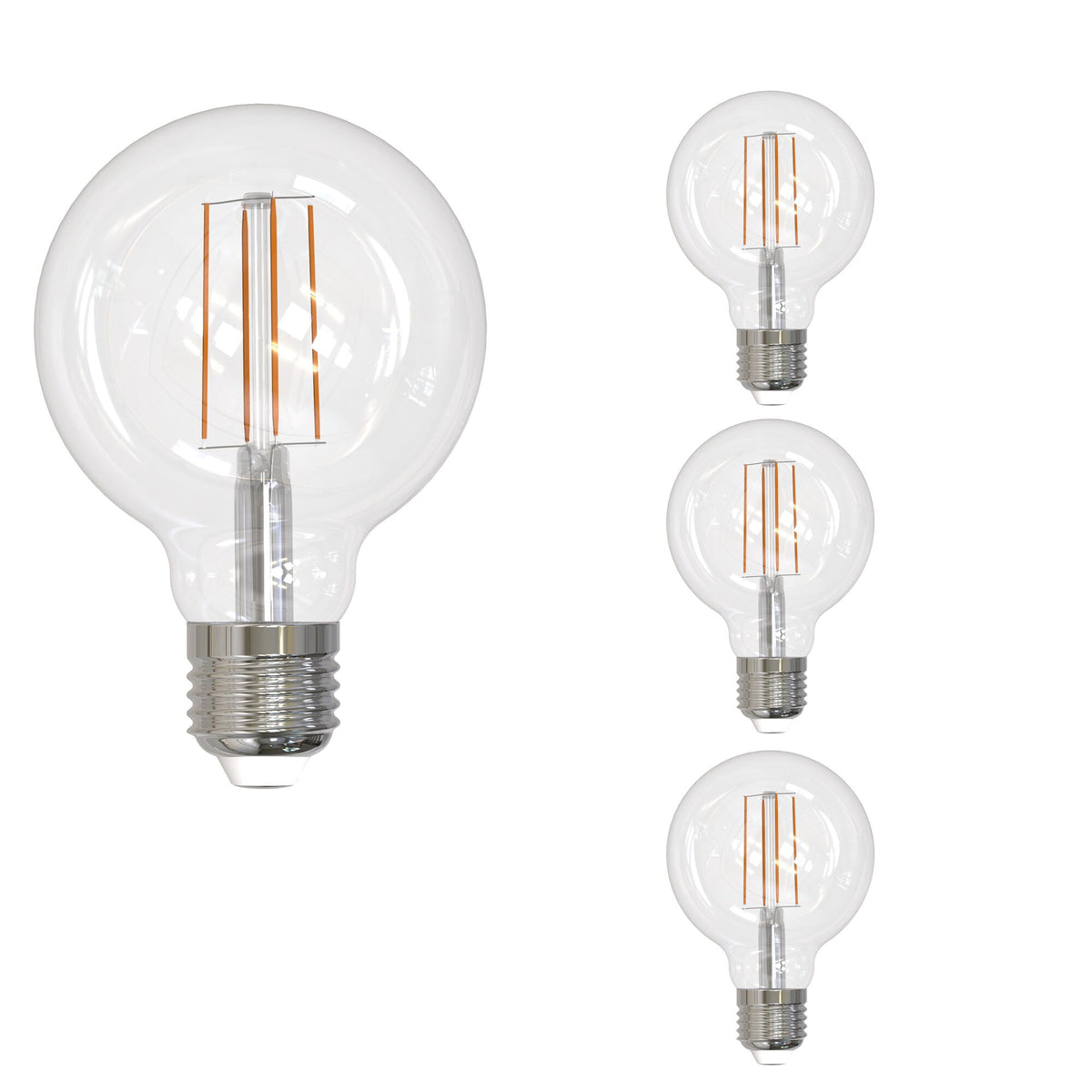 Bulbrite LED Filament Pack of (4) 5 Watt Dimmable G25 Light Bulb with a Clear Finish and Medium (E26) Base - 3000K (Soft White Light), 800 Lumens