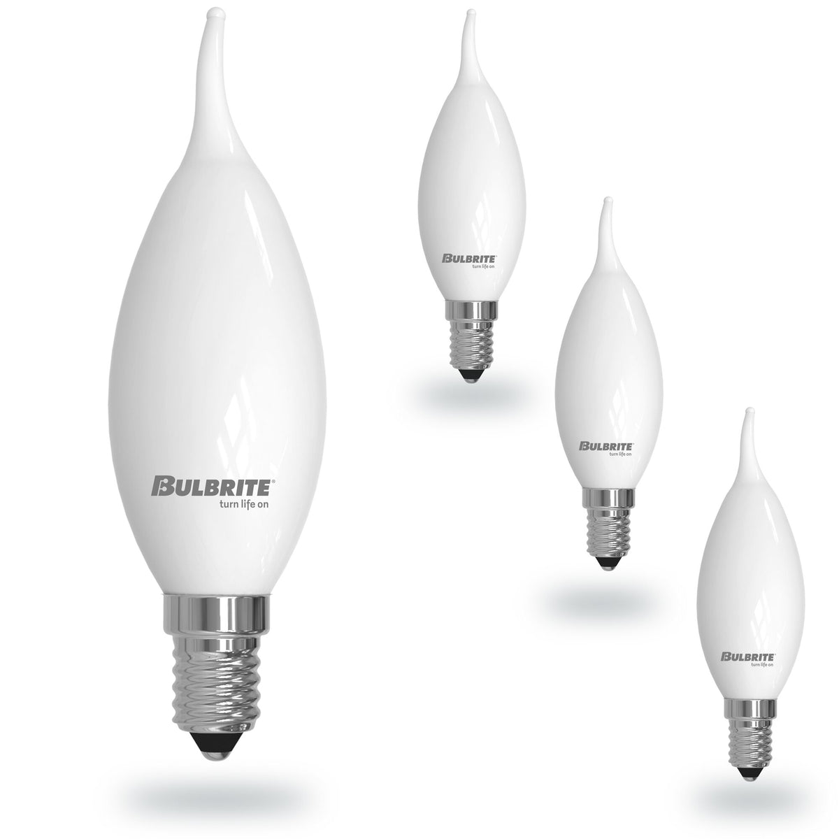 Bulbrite 5 Watt LED CA10 Light Bulbs, Warm Dimming 3000K (Soft White) - 1800K (Candlelight), 500 Lumens, (4 Pack)