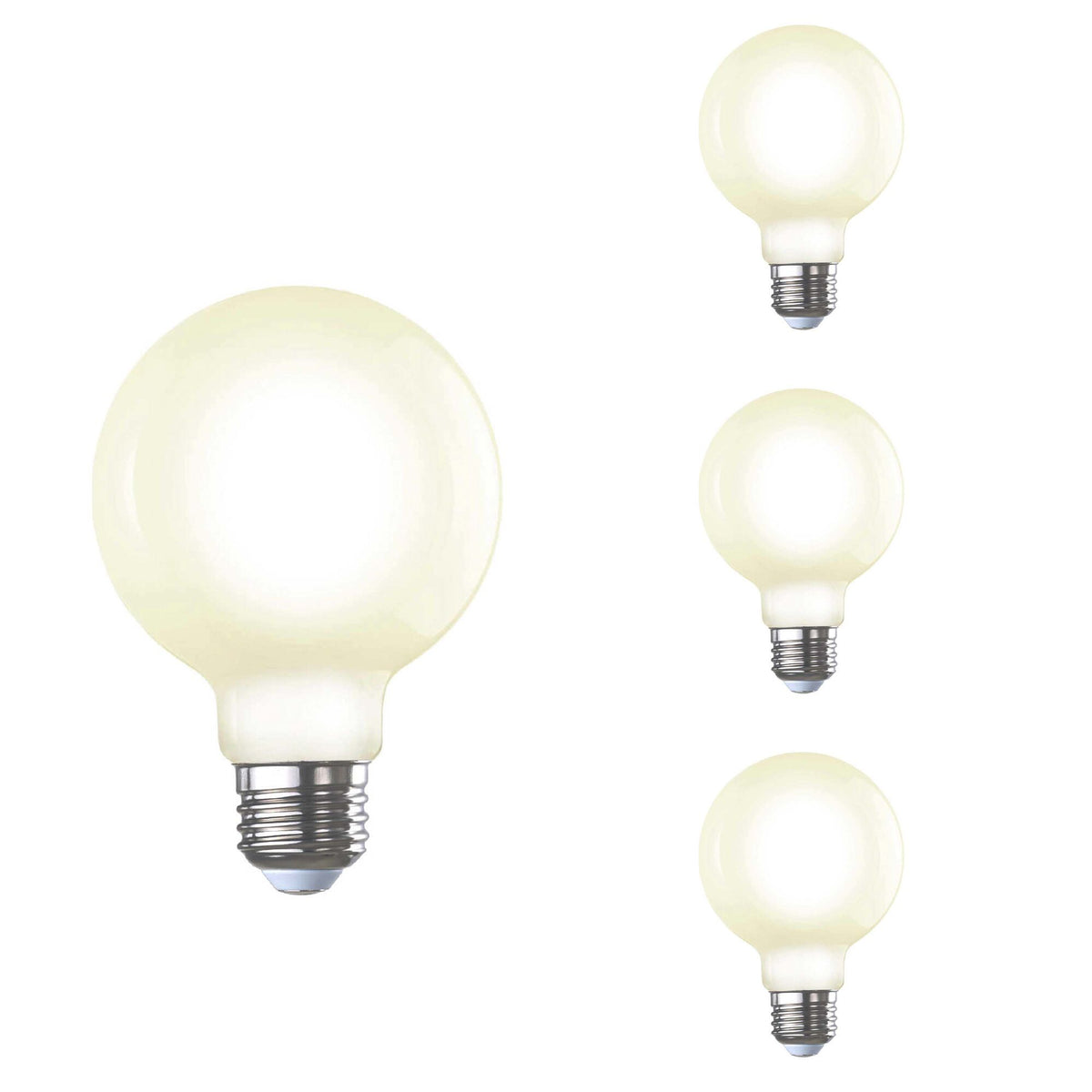 Bulbrite LED Filament Pack of (4) 8.5 Watt Dimmable G25 Light Bulb with a Milky Finish and Medium Screw (E26) Base - 2700K (Warm White Light), 800 Lumens