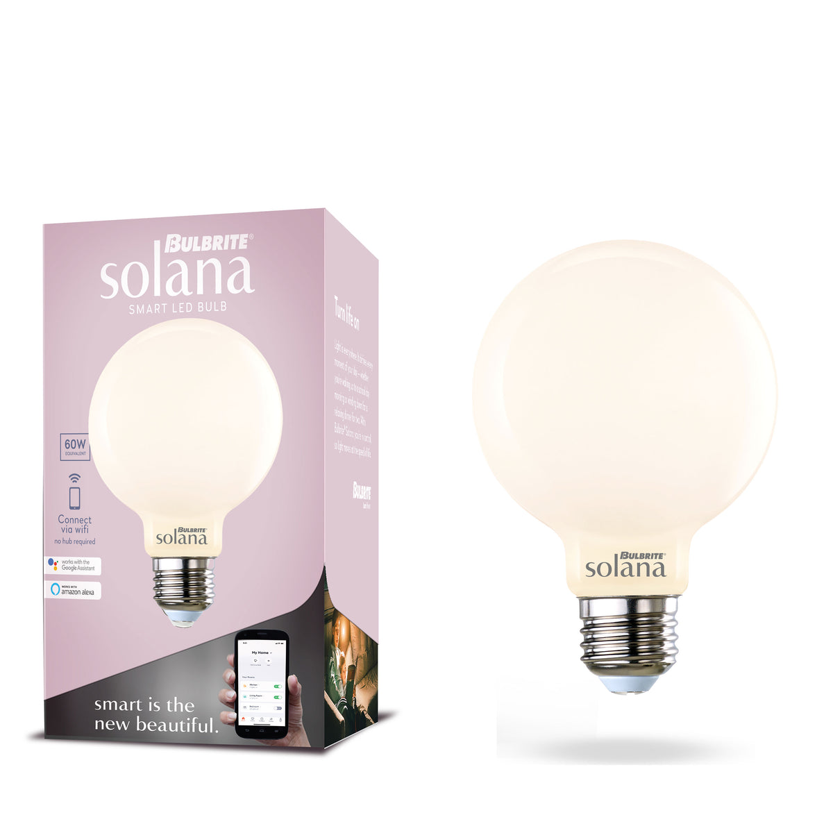 Bulbrite Solana 2-Pack 40W Equivalent G25 Smart WiFi Connected 90CRI Globe LED Light Bulb, Milky Finish