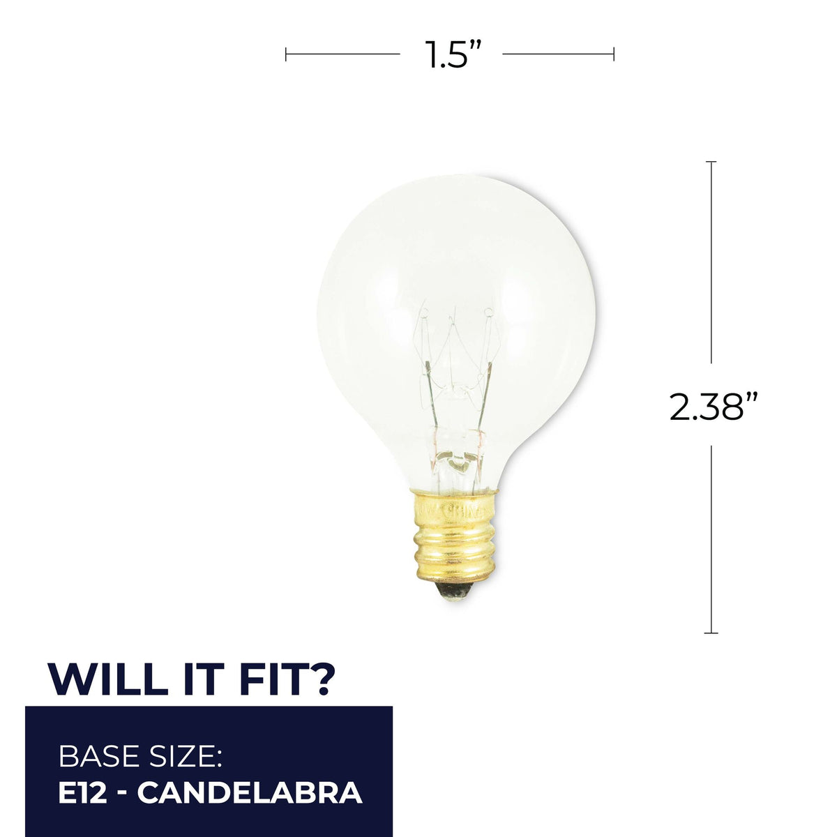 Bulbrite 10W Dimmable Clear G12 E12 Candelabra BaseIncandescent Bulb, 50-Pack