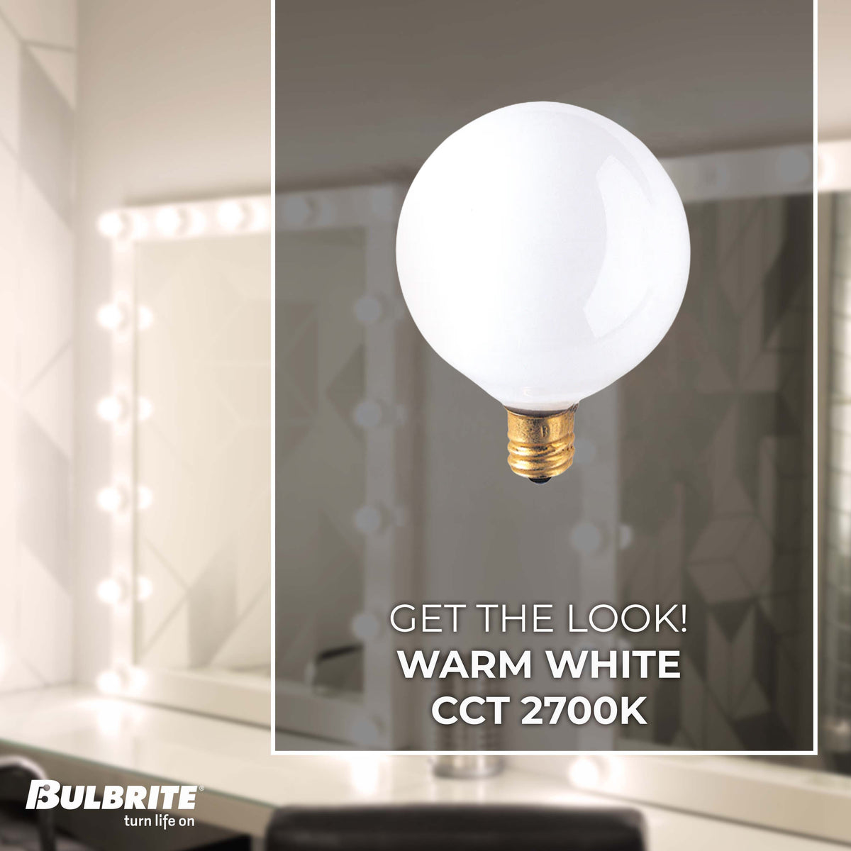 Bulbrite Incandescent 10W G12 Light Bulb with a White Finish and E12 Candelabra Base, 2700K Warm White Light, 25-Pack