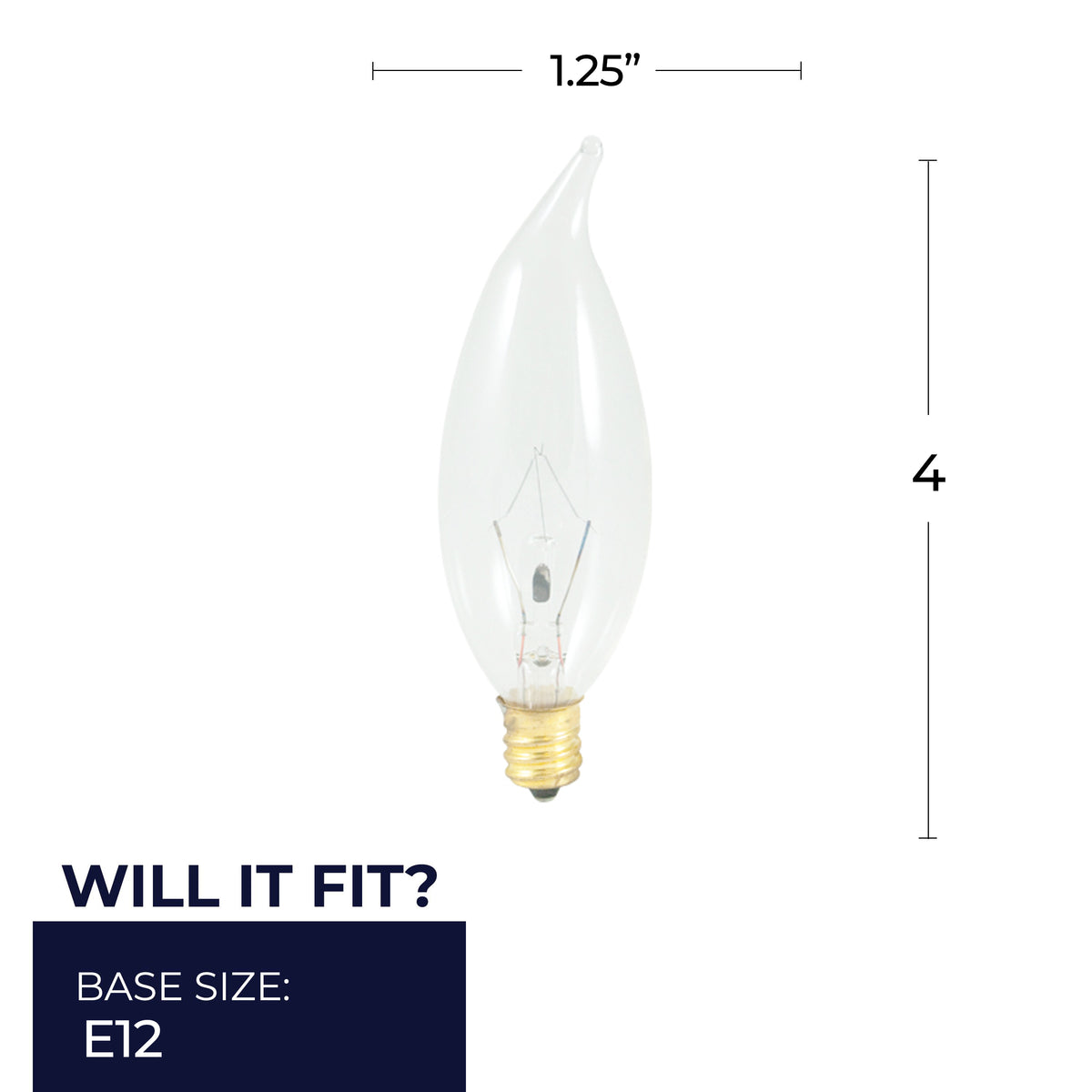 Bulbrite CA10 Incandescent Light Bulb, 25W, 2700K, E12 Base, Clear Finish, Dimmable, 50-Pack, 220 Lumens