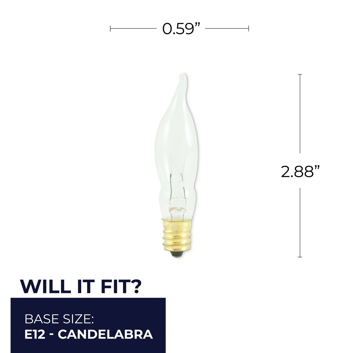 Bulbrite Incandescent 7.5W CA5 Light Bulb with a Clear Finish and E12 Candelabra Base, 2700K Warm White Light, 25-Pack